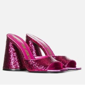 The Attico Luz Pink Glitter Slide Sandal Shoe